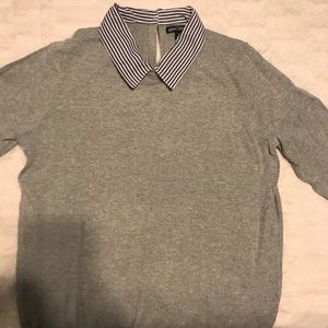 J. Crew grey sweater with pinstriped collar